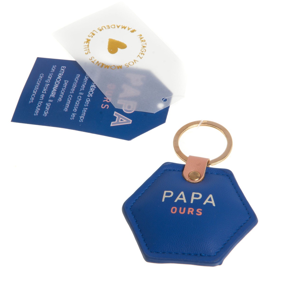 Porte-clés simili-cuir Cœur Famille Taunia - Papa Bleu