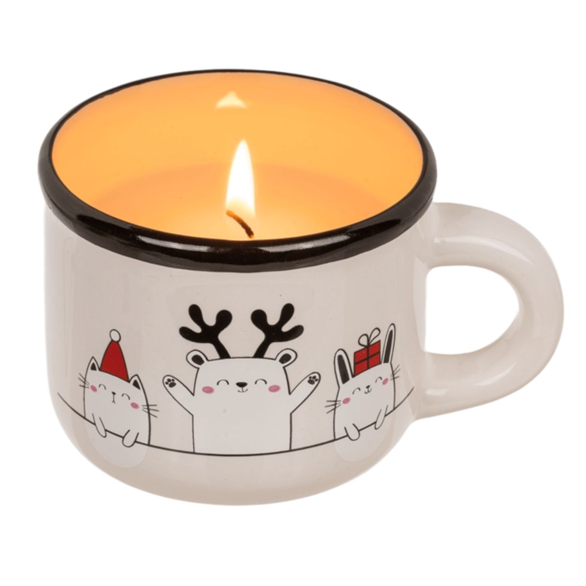 Bougie de Noël dans Mug Lakno Blanc Ours et Chats