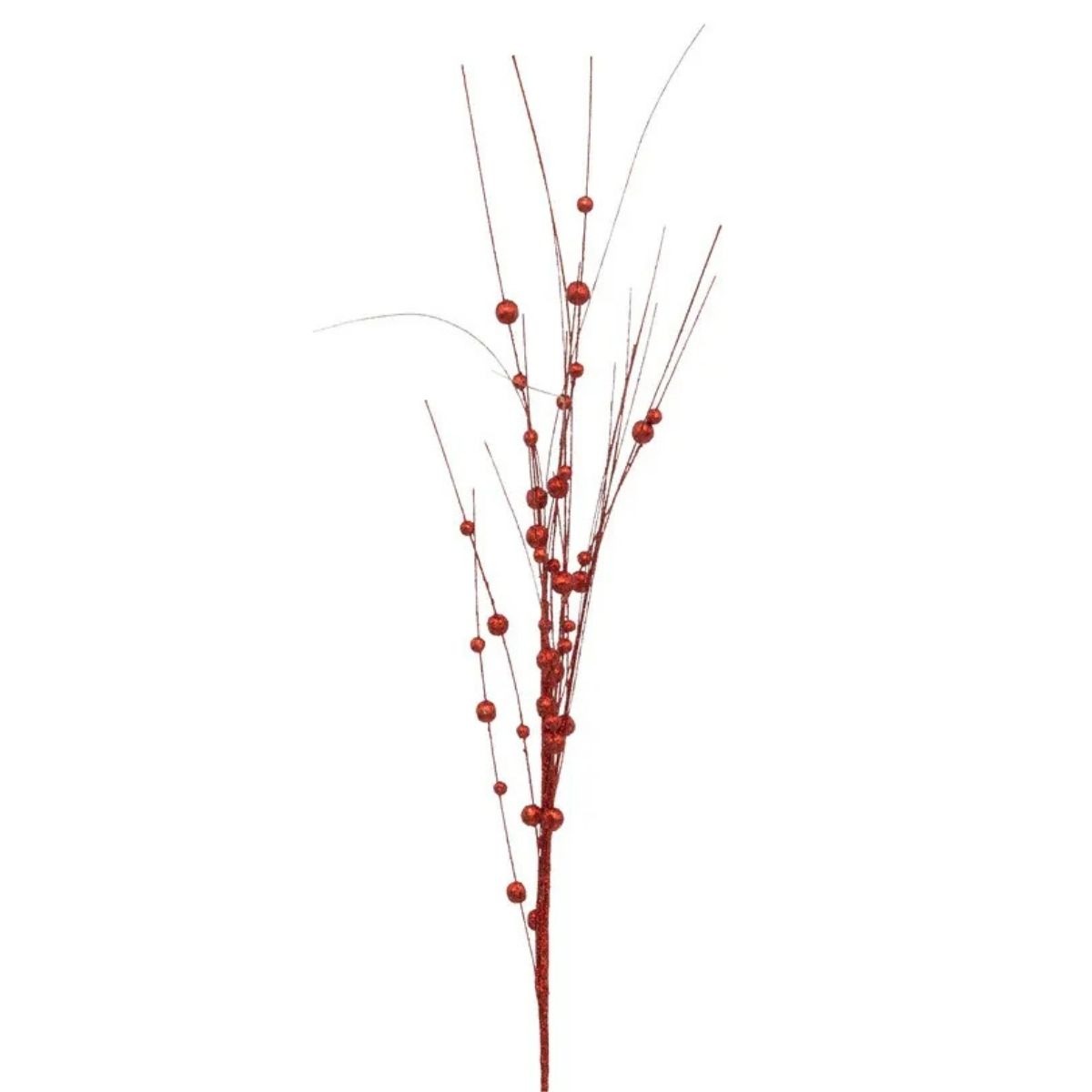 Branchage Noël Specchia roseaux et billes pailletés Rouge H95cm