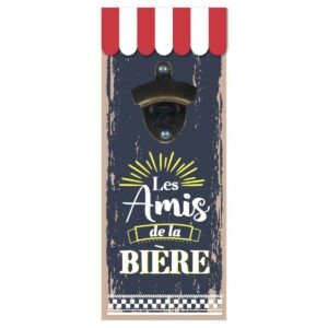 Décapsuleur mural bois Amis de la Bière H30cm