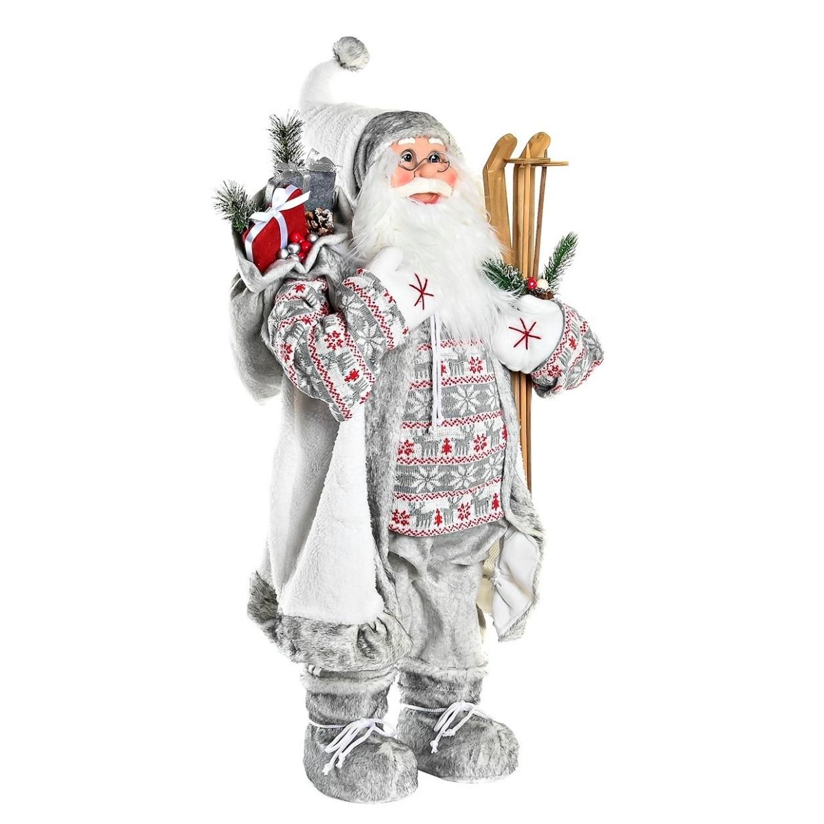 Déco Noël Figurine XL Père Noël Rudiger Gris H83cm