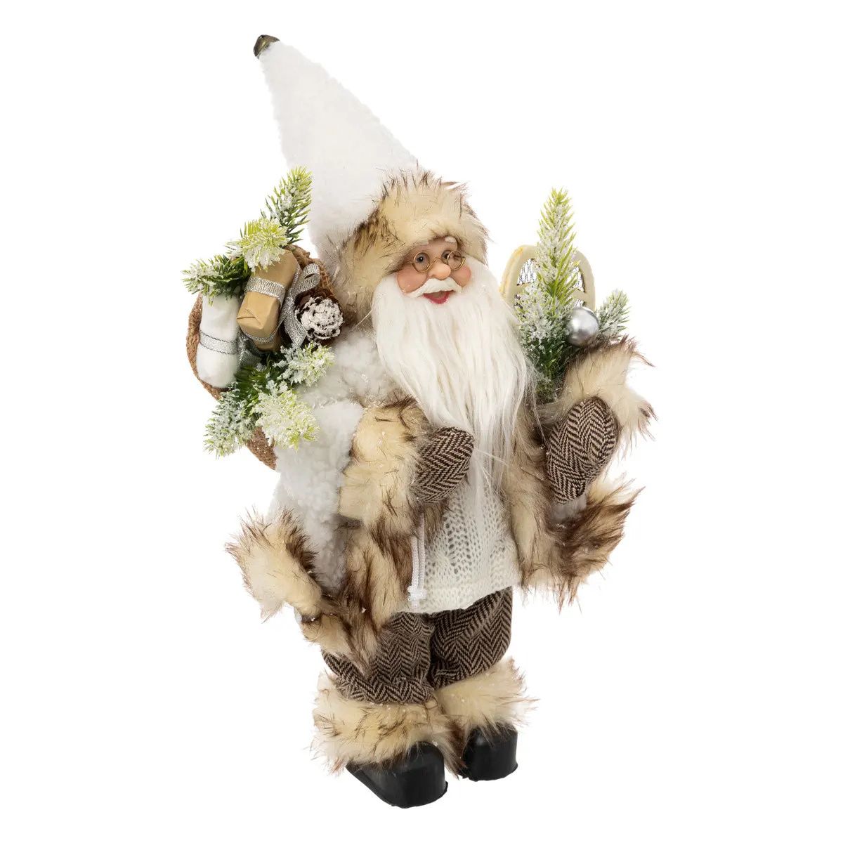 Déco Père-Noël Ronneby Blanc et Marron H30cm