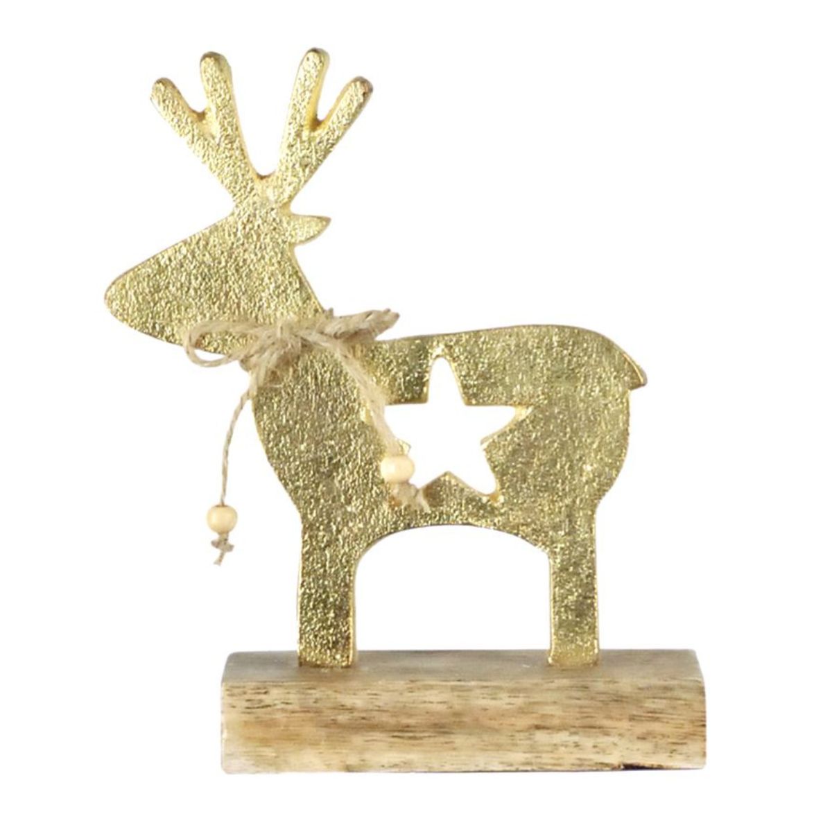 Décoration Noël Renne doré Kutik socle bois