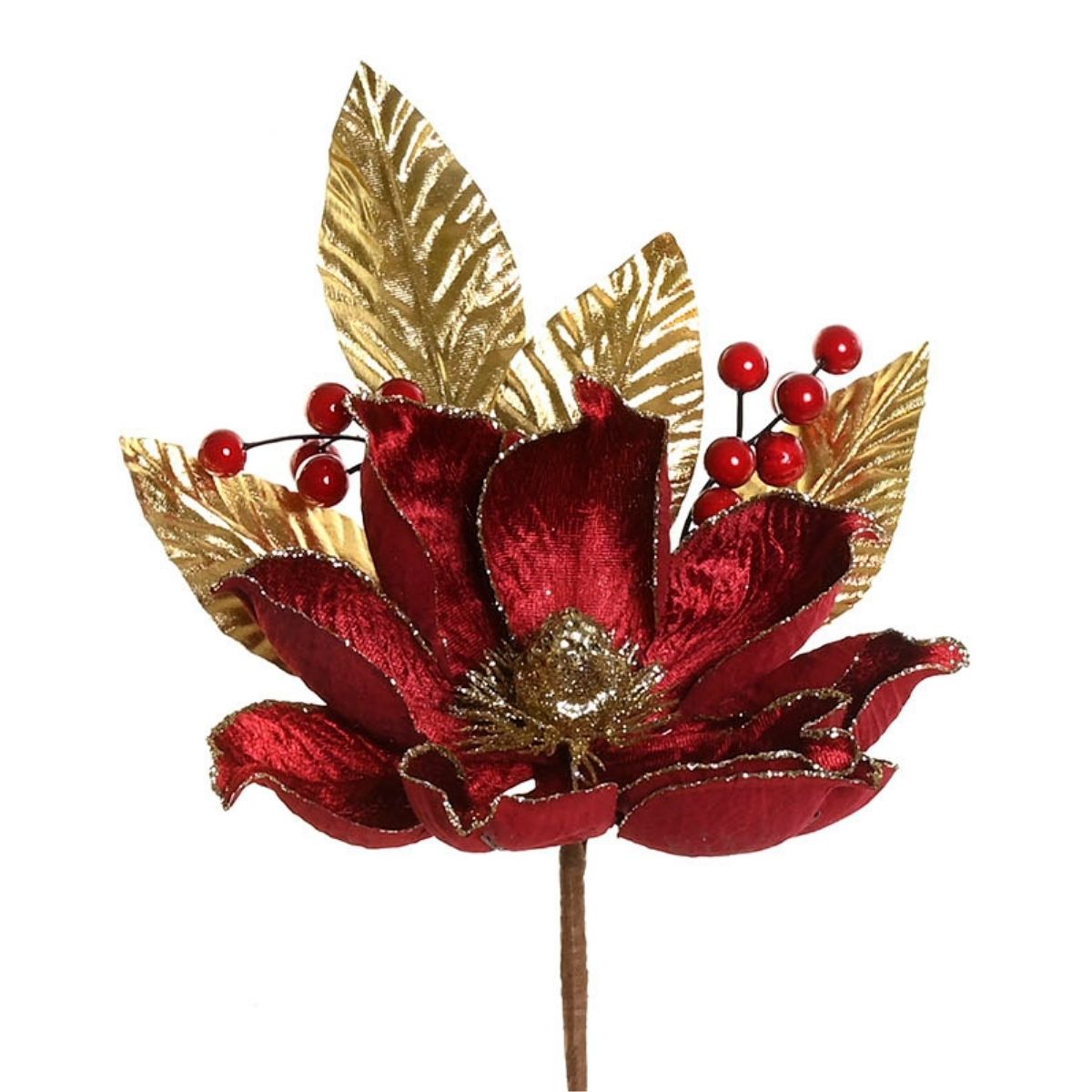 Fleur de Noël Poinsettia Vieste Rouge et Doré H32cm