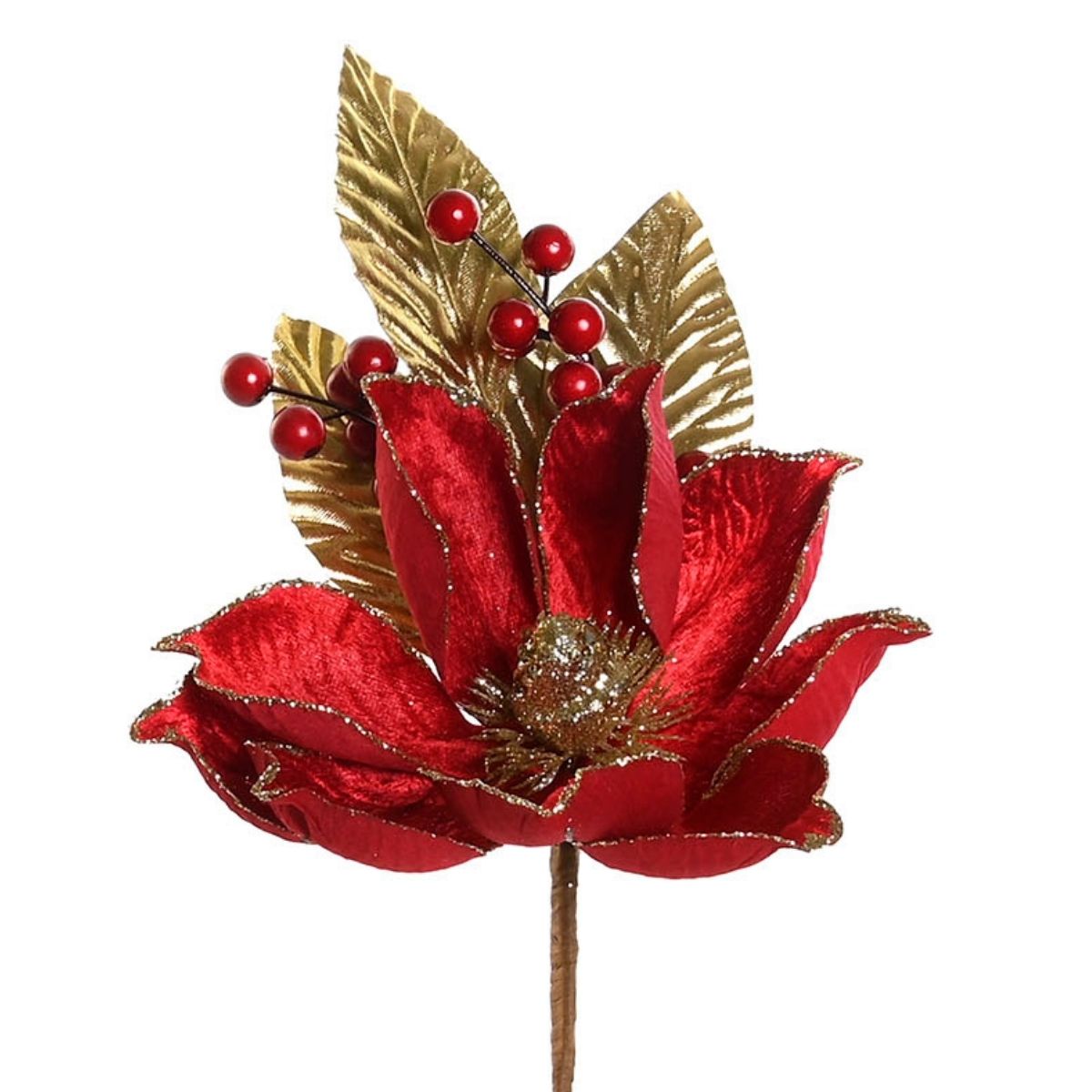 Fleur de Noël Poinsettia Vieste Rouge et Doré H32cm