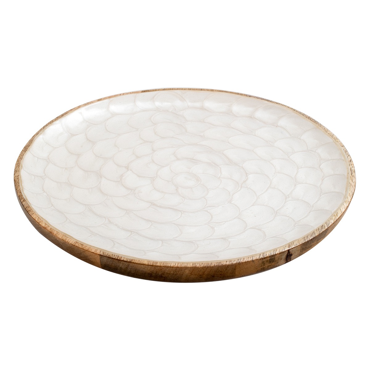 Plat rond bois et blanc Rivakis D28 cm