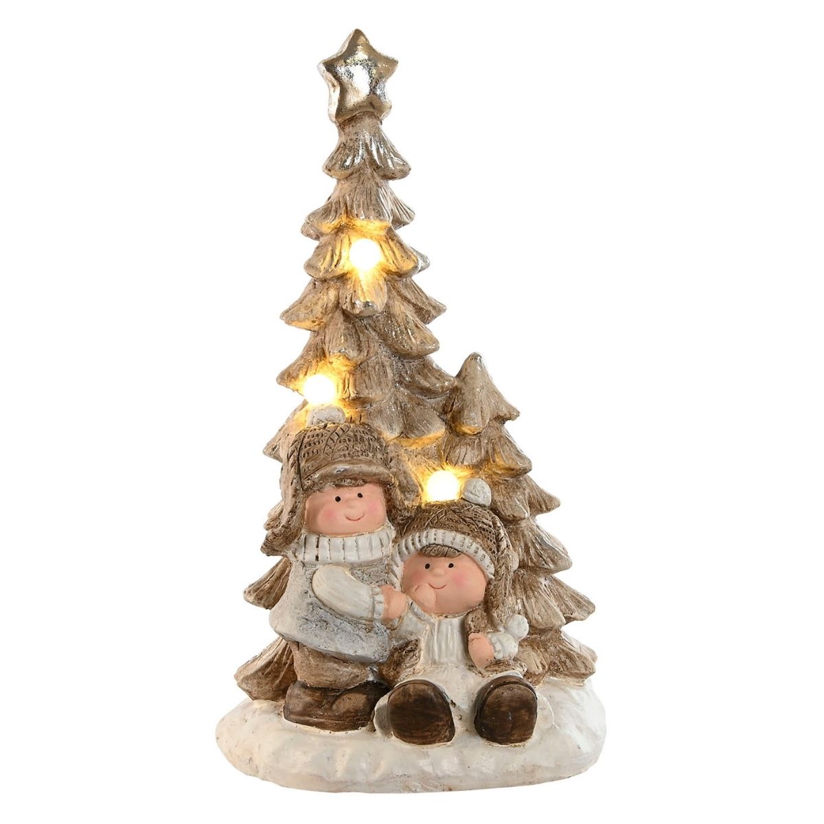 Scène Noël lumineuse Nicoumisk Enfants et Sapin H44cm