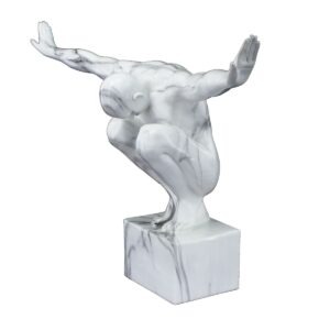 Statue Athlète sur socle Misbane effet marbre Blanc