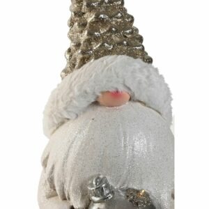 Statue Noël lumineuse Gnome Jarbisk Boule Doré et Blanc H48cm