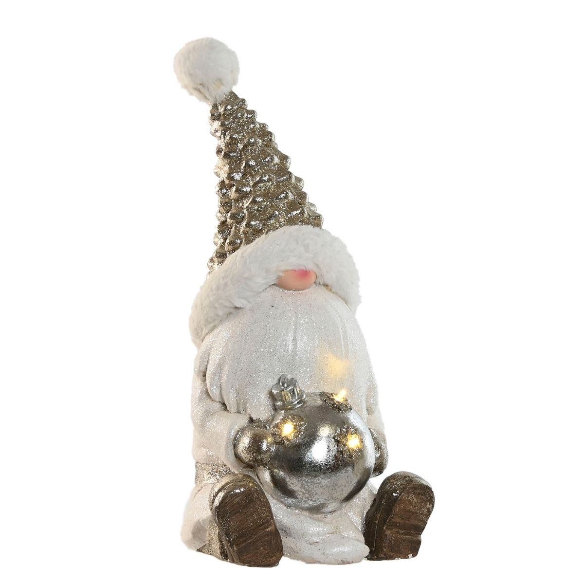 Statue Noël lumineuse Gnome Jarbisk Boule Doré et Blanc H48cm