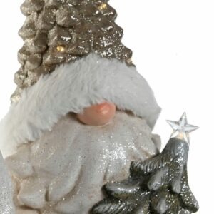 Statue Noël lumineuse Gnome Jarbisk Sapin Doré et Blanc H48cm