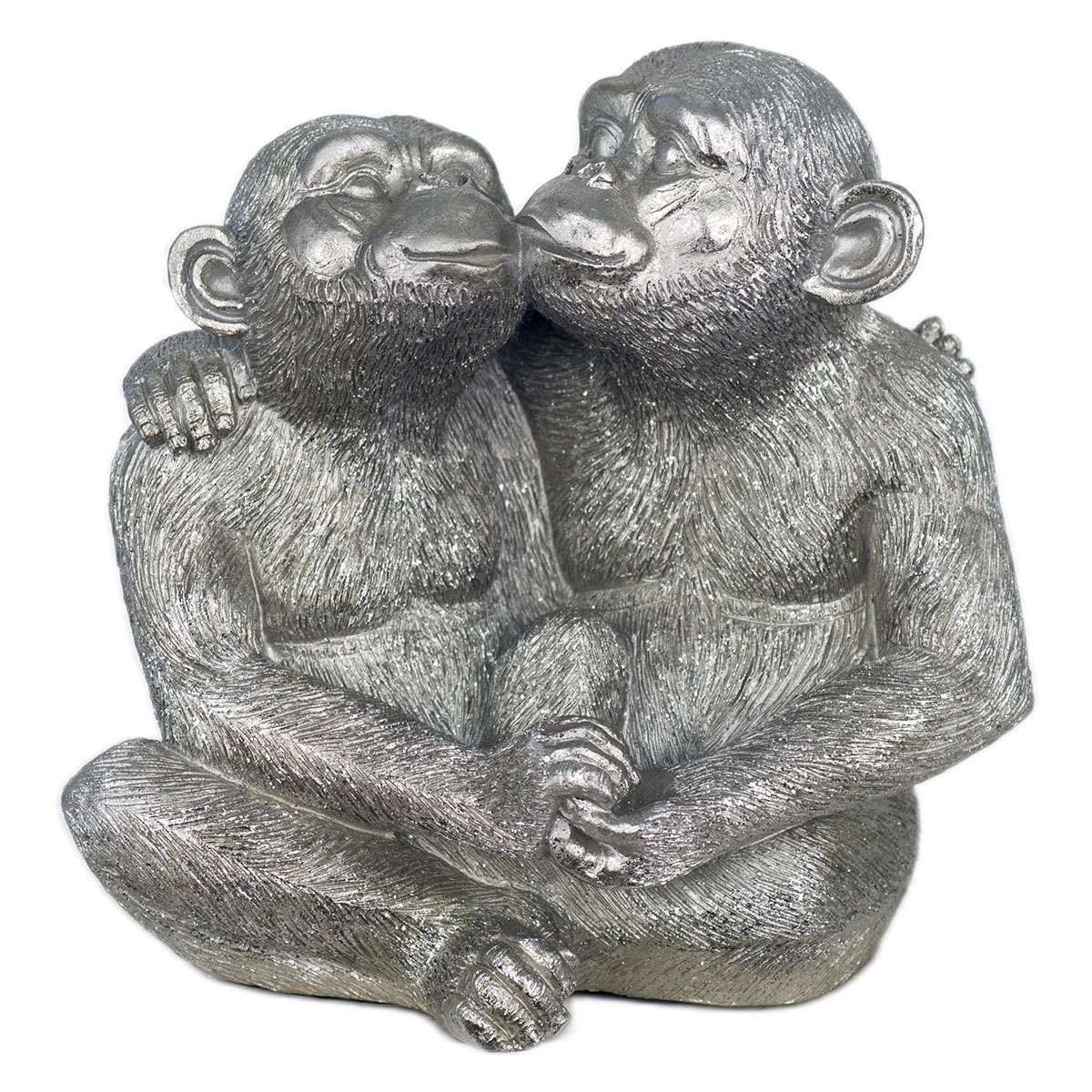 Statue couple Orang-Outan Saka Bisous Argent