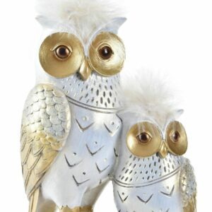 Statue résine Couple Hiboux Poutinos Blanc et Doré H26cm