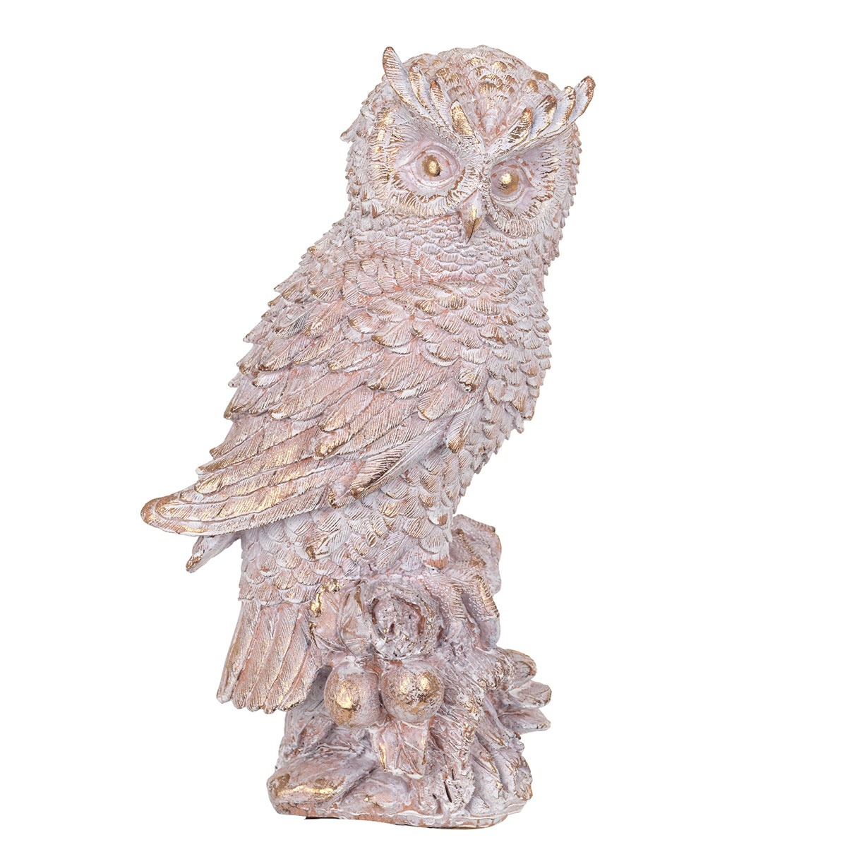 Statue résine Hibou Ficune Blanc et Doré H28cm