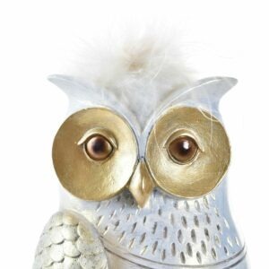 Statue résine Hibou Houvnis Blanc et Doré H17cm
