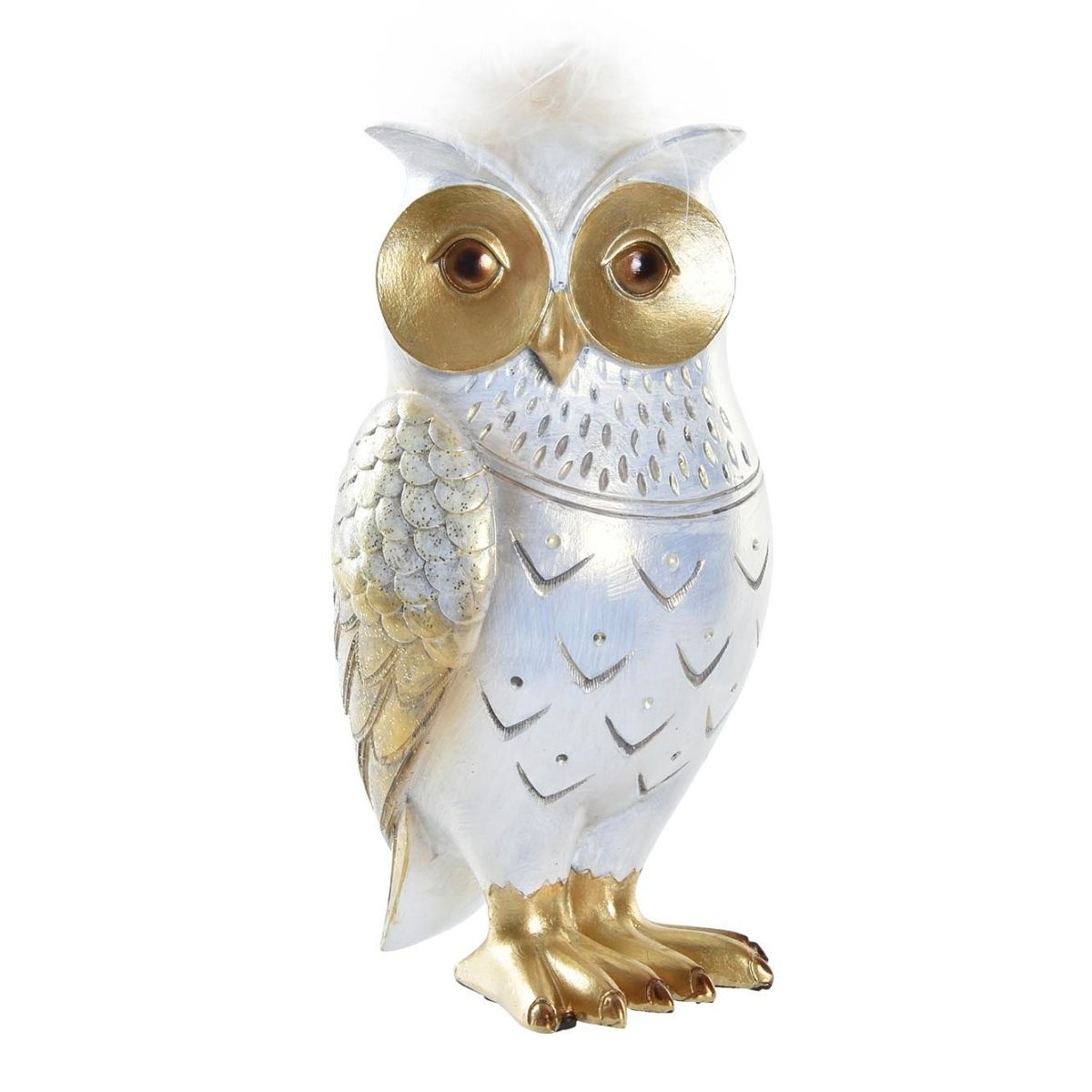 Statue résine Hibou Houvnis Blanc et Doré H17cm