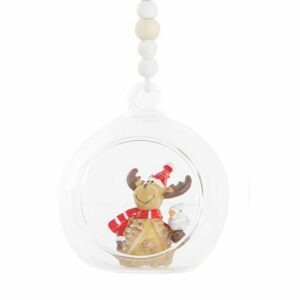 Suspension Noël Vagnus Renne dans boule verre Oiseau