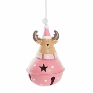 Suspension Noël Visti Renne sur Grelot Rose