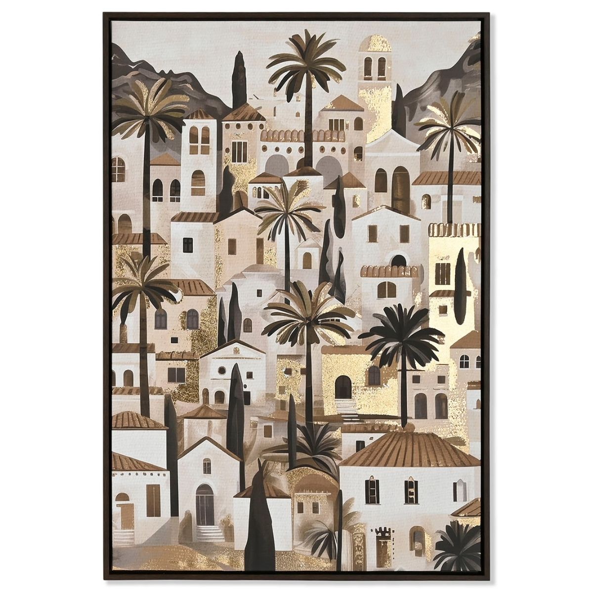 Tableau Lunalise Beige Maisons dorées 90x60cm