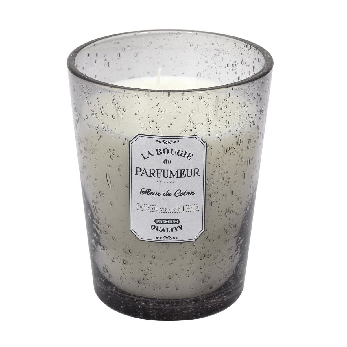 Bougie Fleur de Coton Karol Verre Gris Clair H16cm