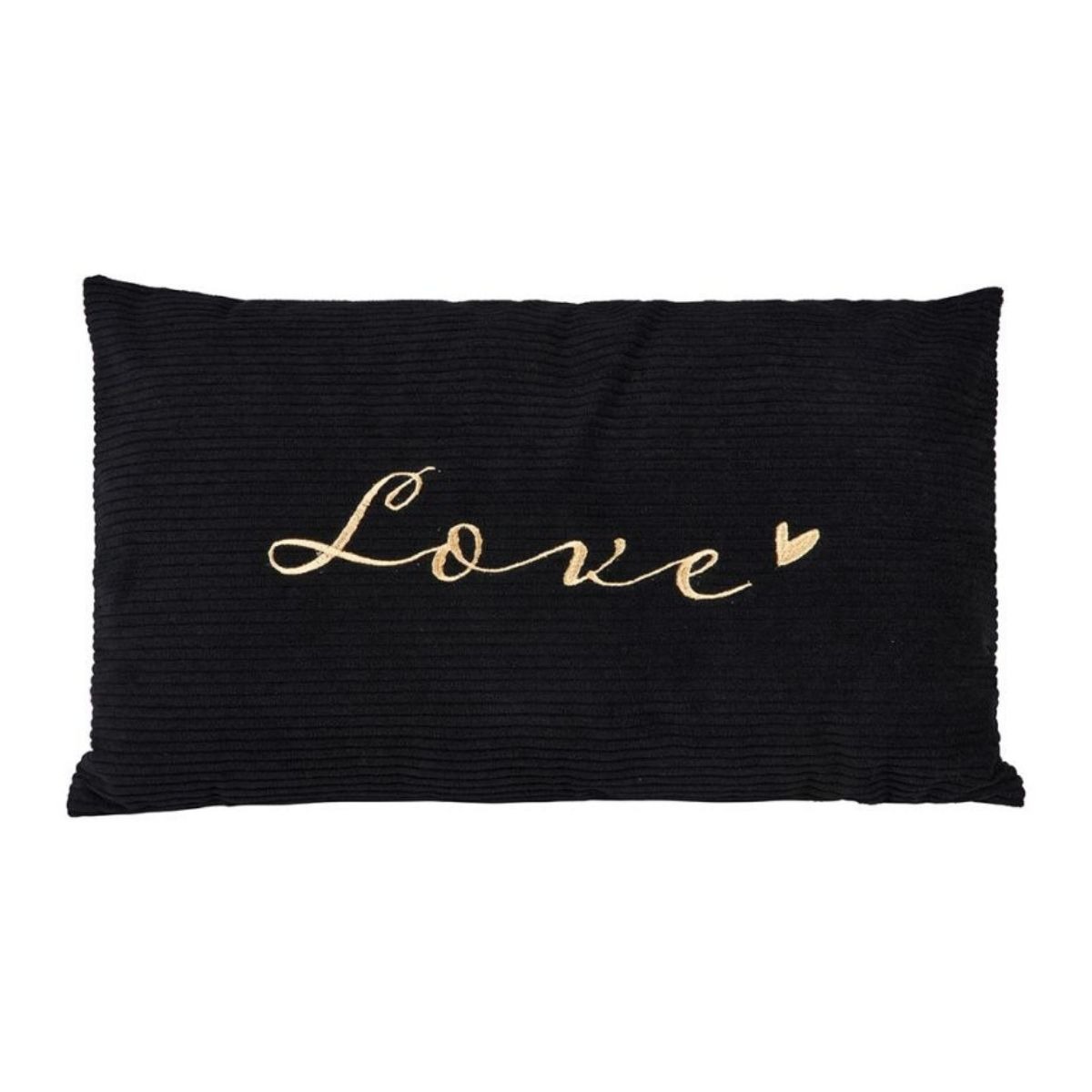 Coussin Borlino velours côtelé Love Noir et Doré 50x30