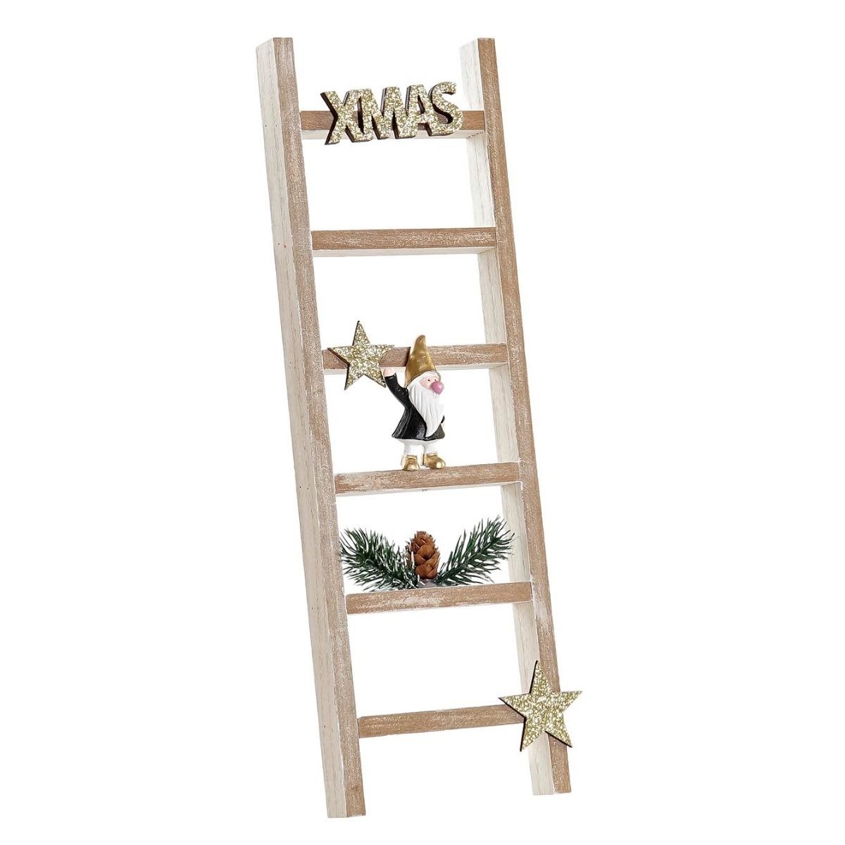 Déco Noël Echelle Bois Beige Kraystin Père Noël H35cm