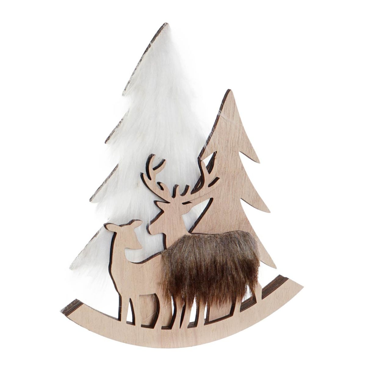 Déco Noël scène Nature Sagatis Beige et Marron H22cm