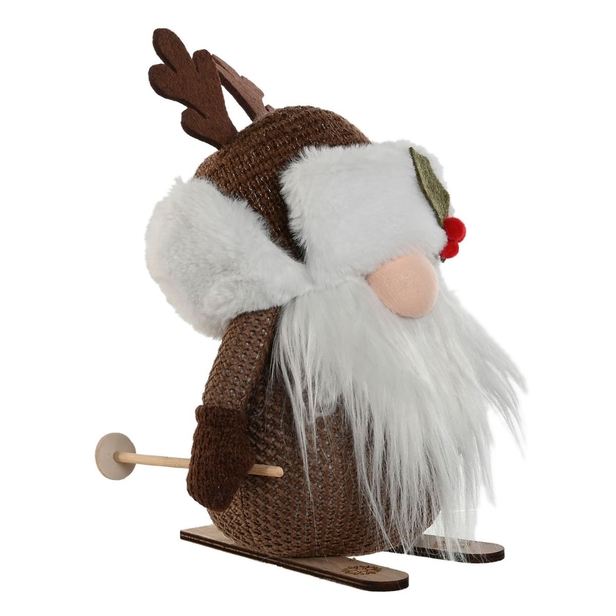 Figurine Gnome sur ski Carikus Marron H25cm