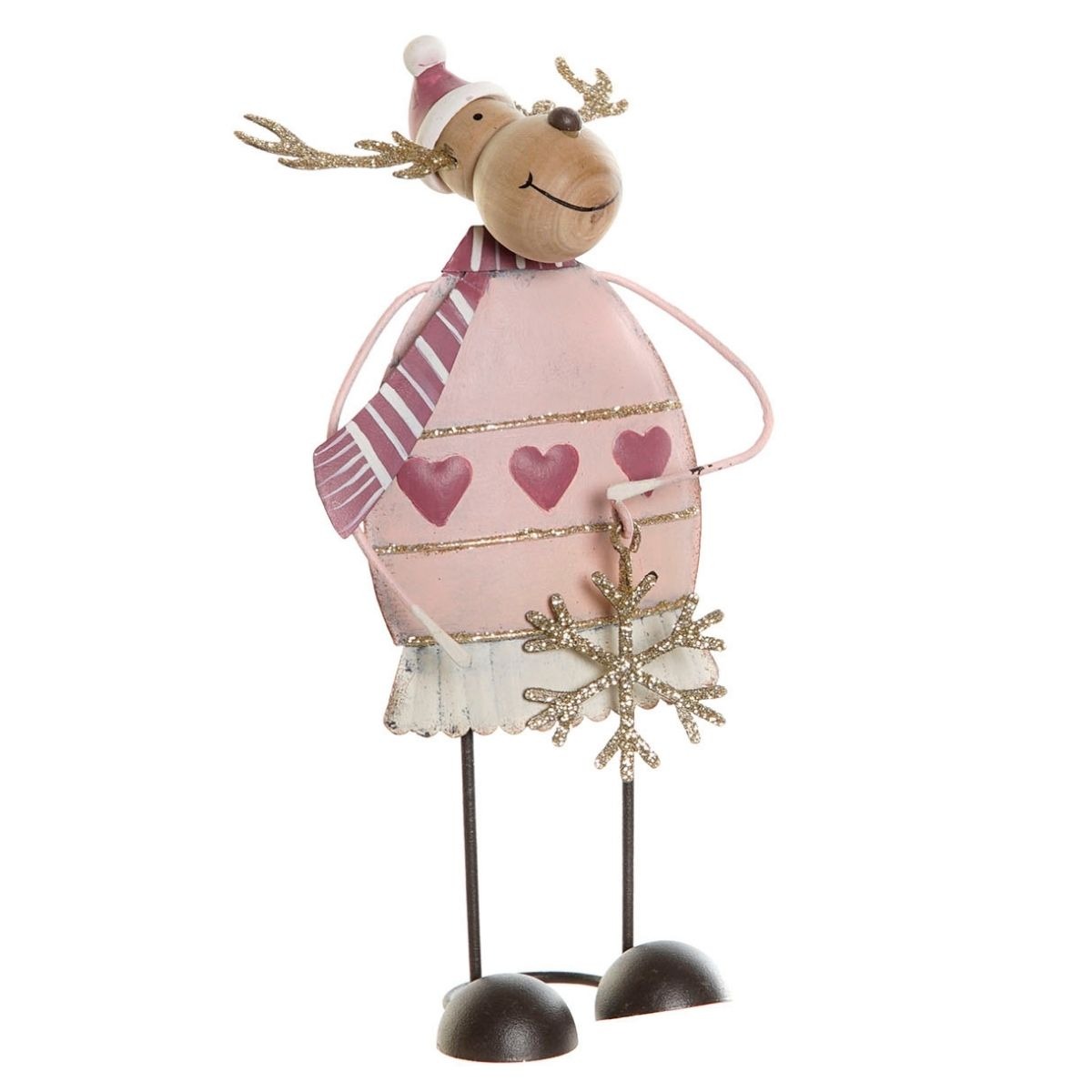 Figurine Renne métal Brakisa Rose Flocon H17cm