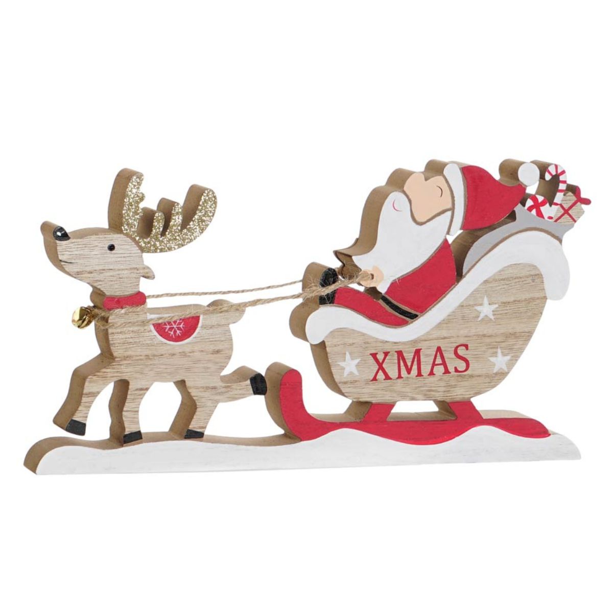 Scène Père-Noël traineau Bois Pamota Beige et Rouge