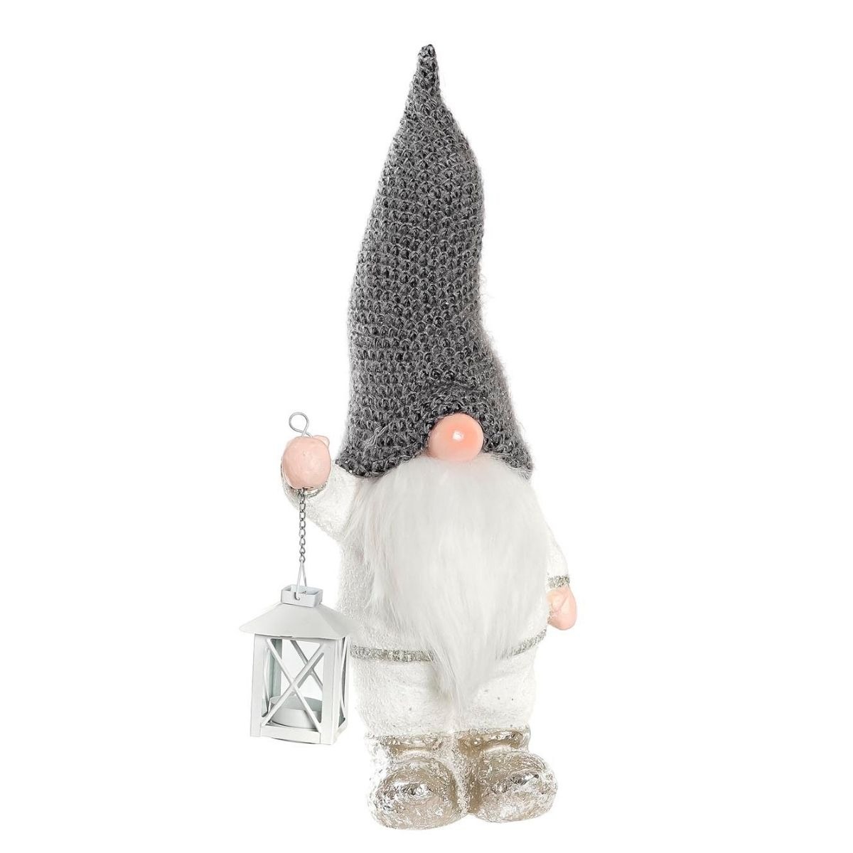 Statue Noël Gnome lanterne Troels Gris H55cm