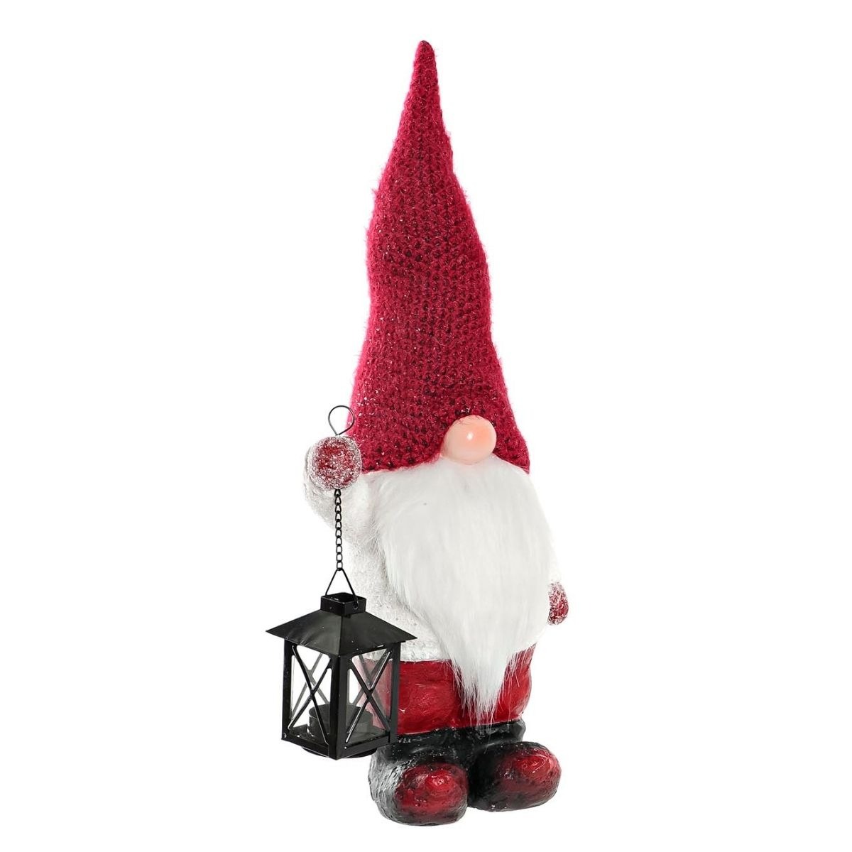 Statue Noël Gnome lanterne Troels Rouge H55cm