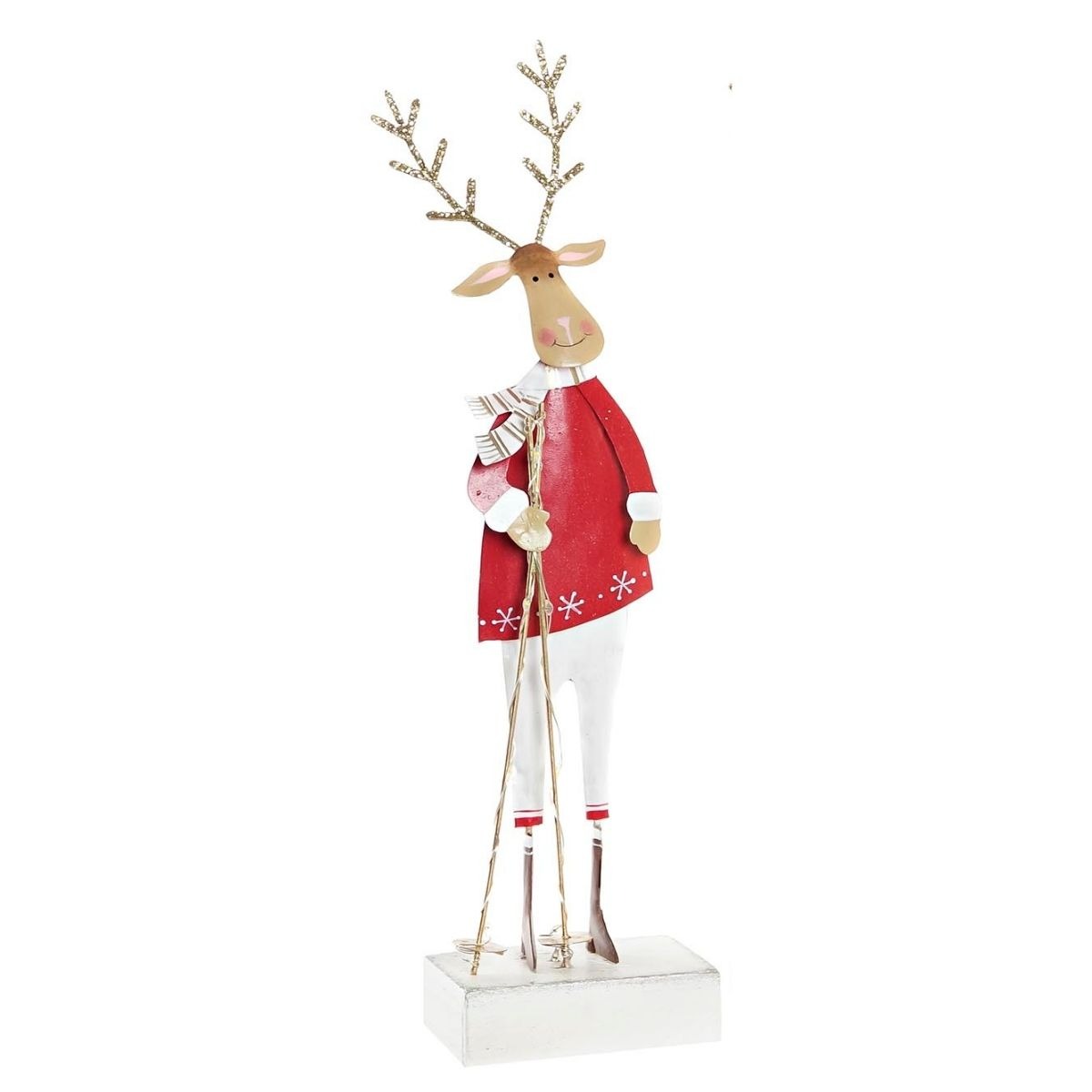 Statue lumineuse bois Renne skieur Holger Rouge H30cm