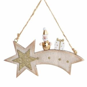 Suspension Noël Bois Evind Etoile Père Noël Doré