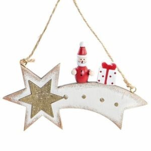 Suspension Noël Bois Evind Etoile Père Noël Rouge