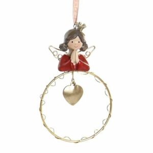 Suspension Noël Ditane Ange Rouge dans cercle doré