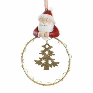 Suspension Noël Ditane Père Noël Rouge dans cercle doré