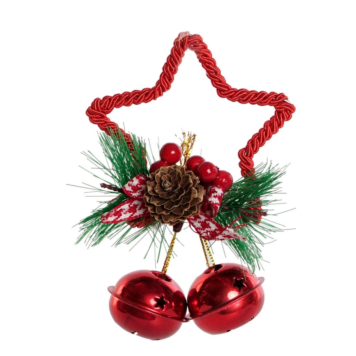Suspension Noël Etoile Nicoza Sapin et Grelots Rouge