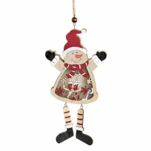 Suspension Noël bois mobile Roald Bonhomme de Neige lumineux