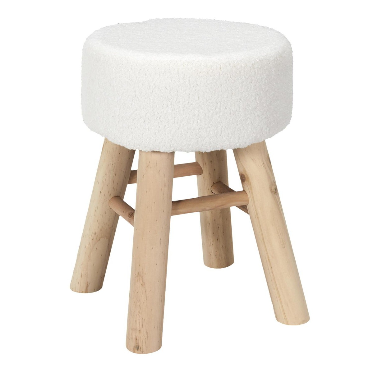 Tabouret bois et bouclette Cassandra - Blanc