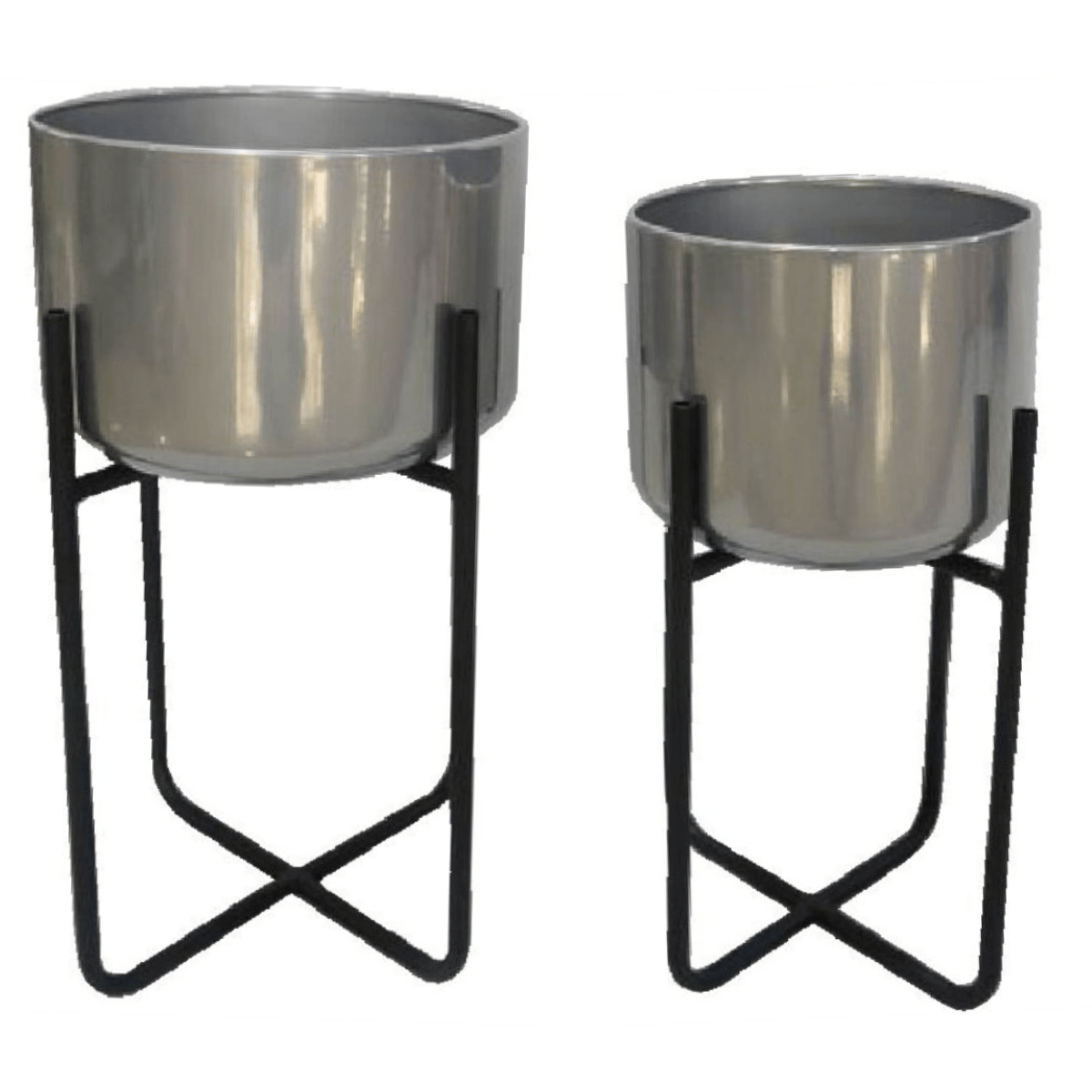 Cache-pot sur pied métal Hakines Argent et Noir