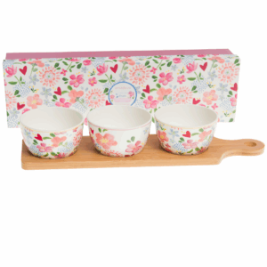 Ensemble Apéritif Plat avec 3 bols Fleurs Mimija