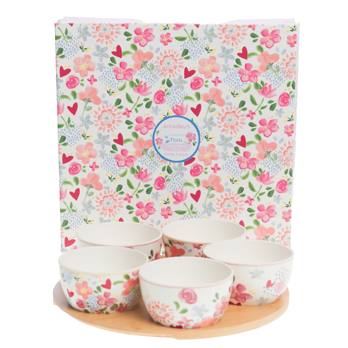 Ensemble Apéritif Plat avec 5 bols Fleurs Mimija