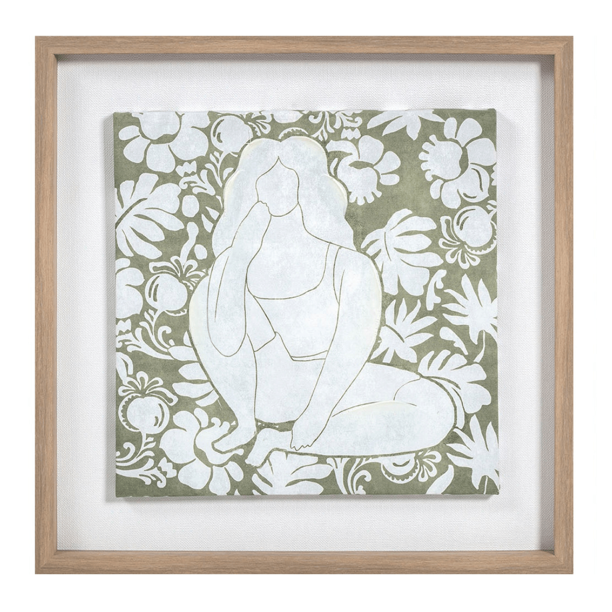 Tableau Vert et Blanc Femme assise Zophie 42x42cm
