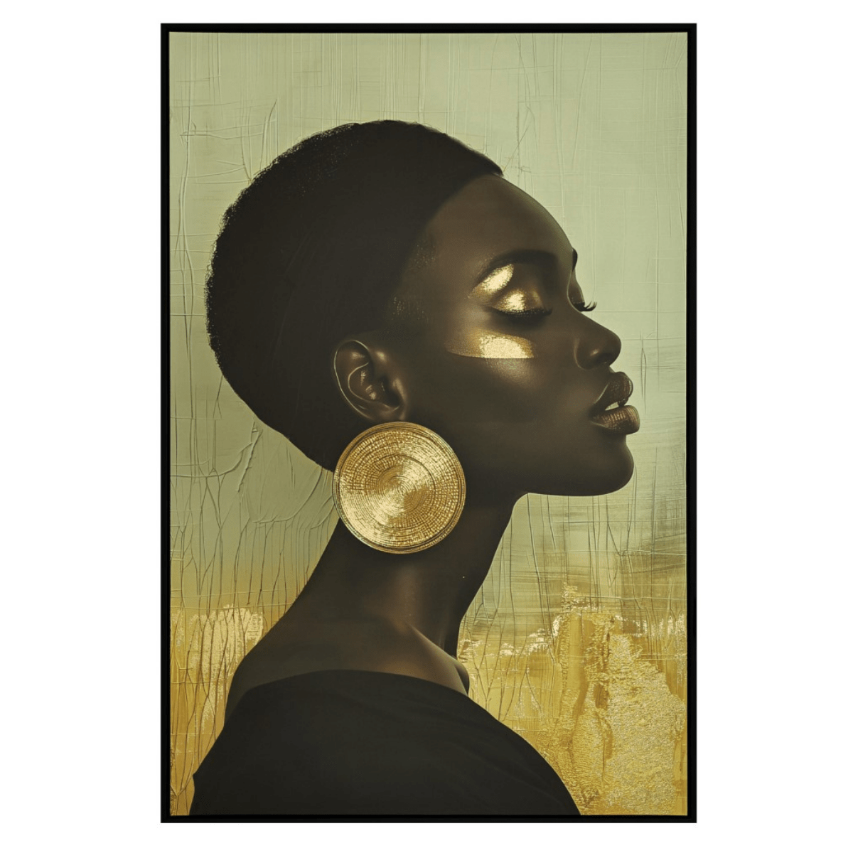 Tableau peint à la main Femme Miriam Noir et Doré 123x83cm