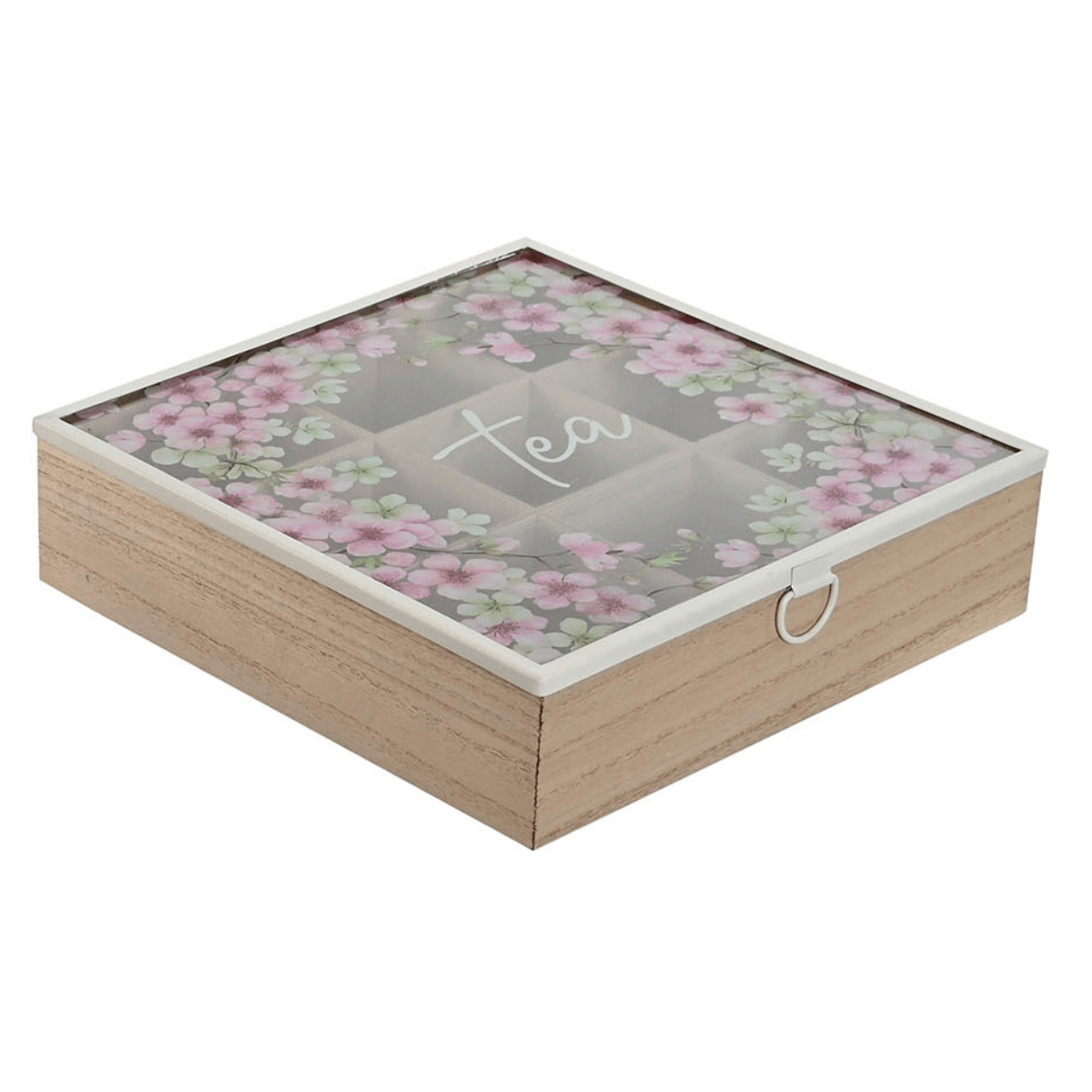 Boite à Thé ou Tisane bois et verre Fleurs Pokangas