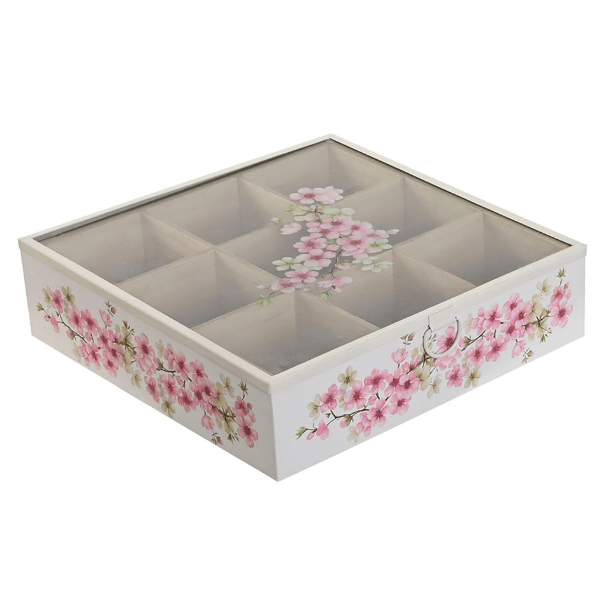 Boite à Thé ou Tisane bois et verre Fleurs Suomaki