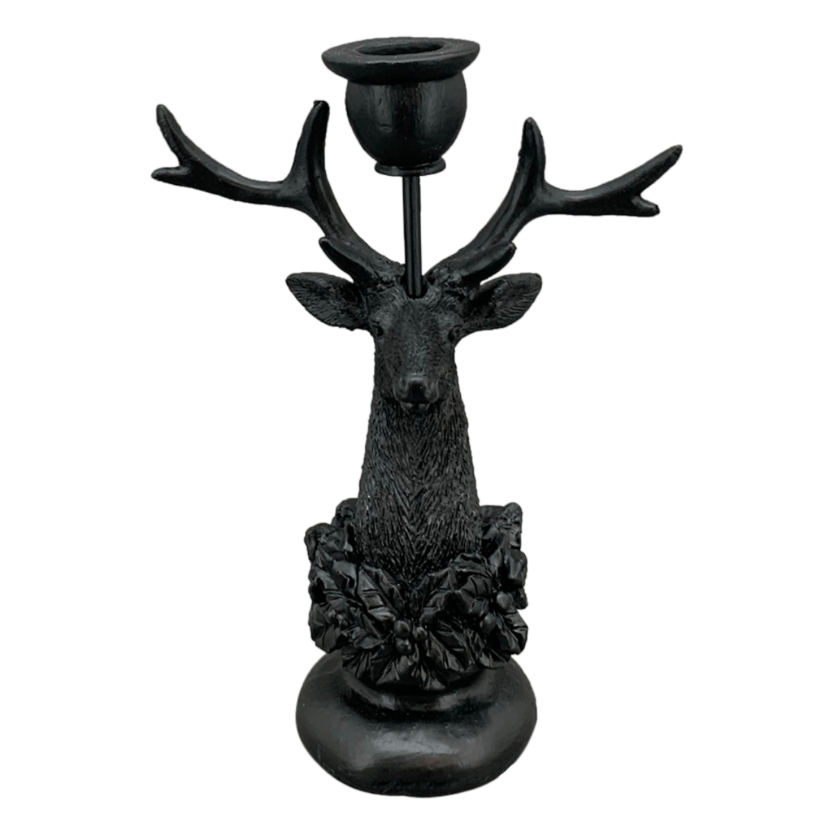Bougeoir résine Renne Jattolask Noir H21cm