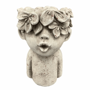 Cache-pot ciment Tête fleurie Traline H24cm