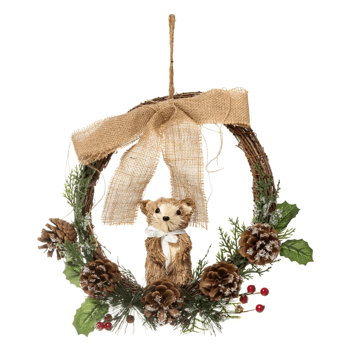 Couronne de Noël Bois et Jute Harstad Ours 32cm